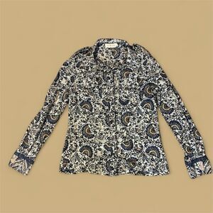 Tory Burch Women Blue Brigitte Printer Button Down Long Sleeve Size 8